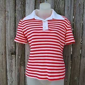 Vintage 50s 60s Red & White Stripe Knit Golf Shirt